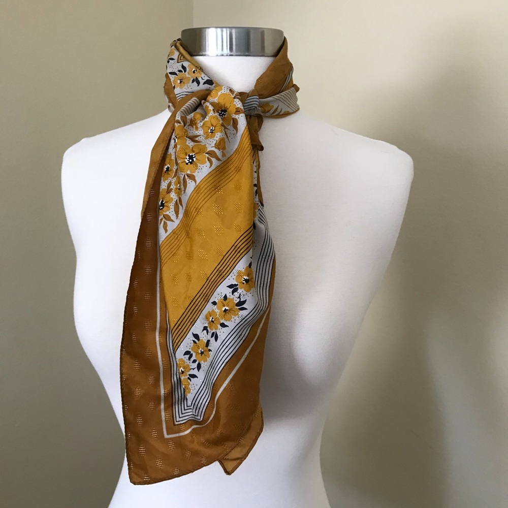 Vintage Yellow Mustard 60s Floral Scarf via London